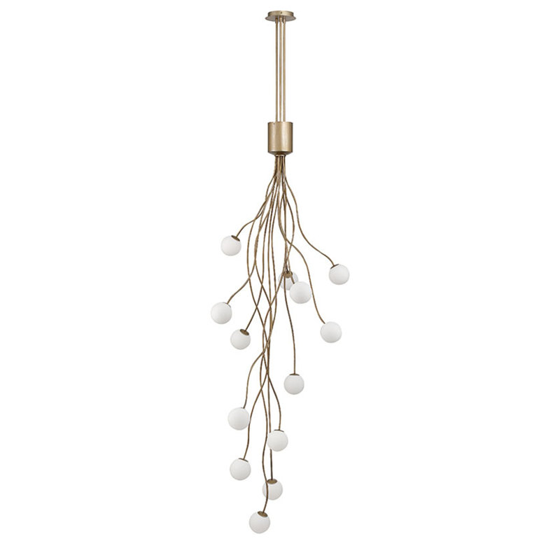Athena, lustre, 13 lumières, 28 po, or antique, verre opale gravé, Doré