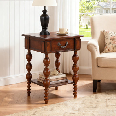 Table de bout vintage en bois massif avec tiroir, table d'appoint étroite pour canapé et salon, assemblage facile