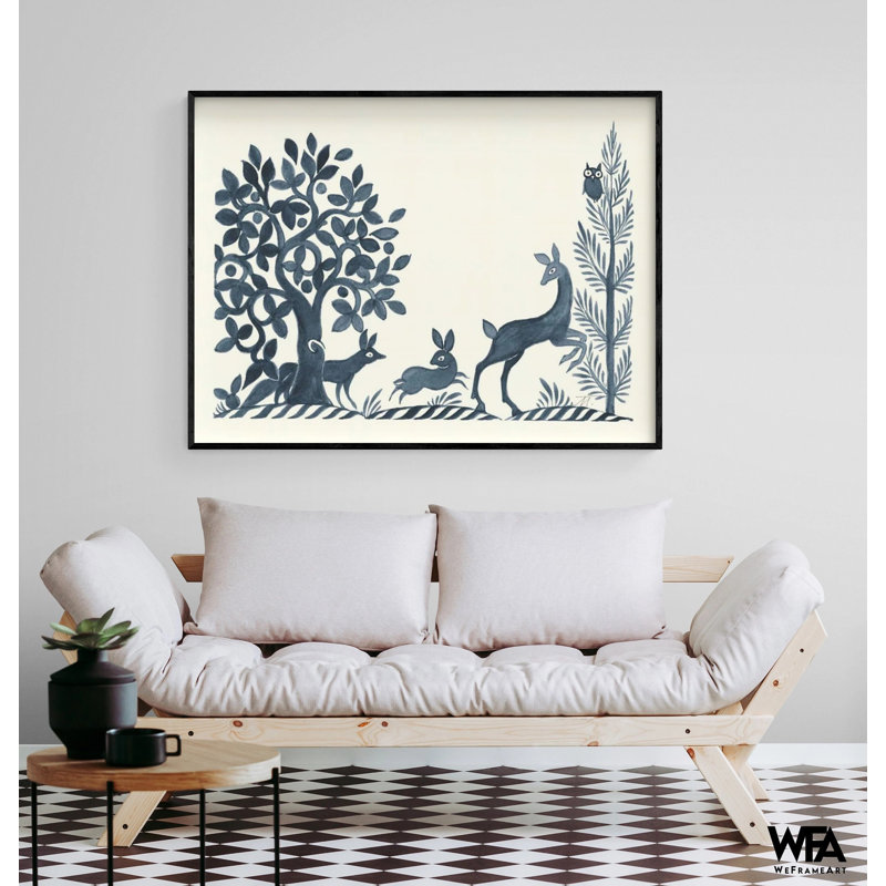 «Forest Friends», art mural, H 12 po x l 16 po, Pas de tapis, Cadre noir