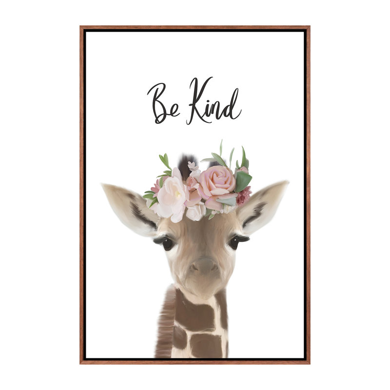 Décoration murale girafe floral Be Kind Kids, H 26 po x l 18 po x 1,5 po, Toile classique avec cadre brun