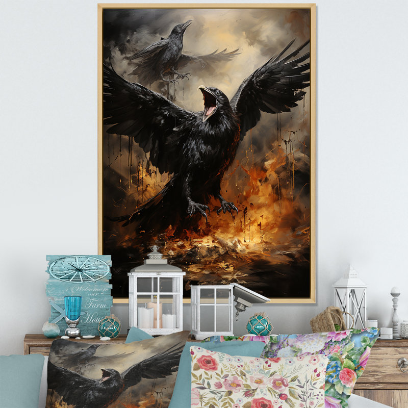 Noir «Black Shadows Cast A Mysterious Ambiance I» - Décoration murale oiseau, Cadre naturel flottant