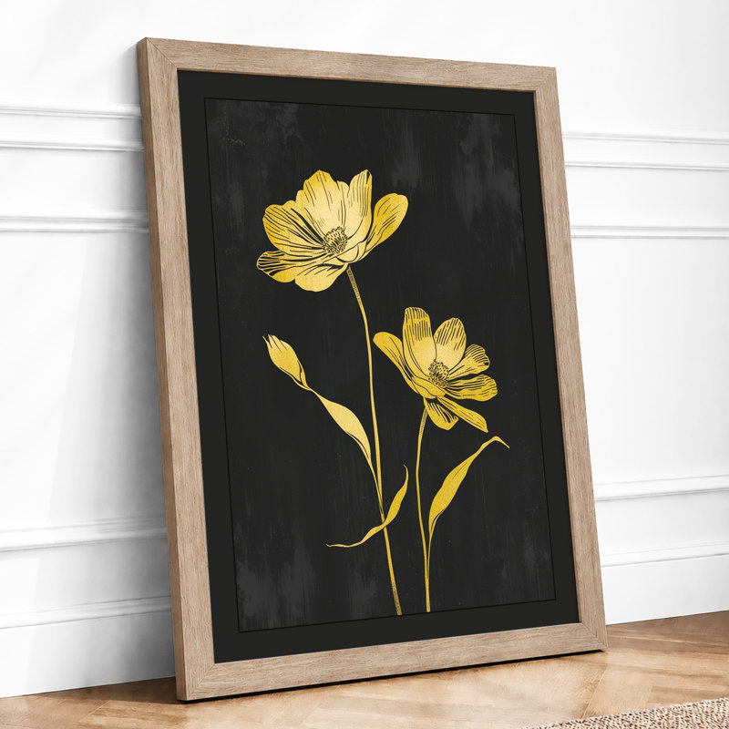 Golden Blooms Botanical - Framed Print, A1 - 84.1 x 59.4 cm, Oak