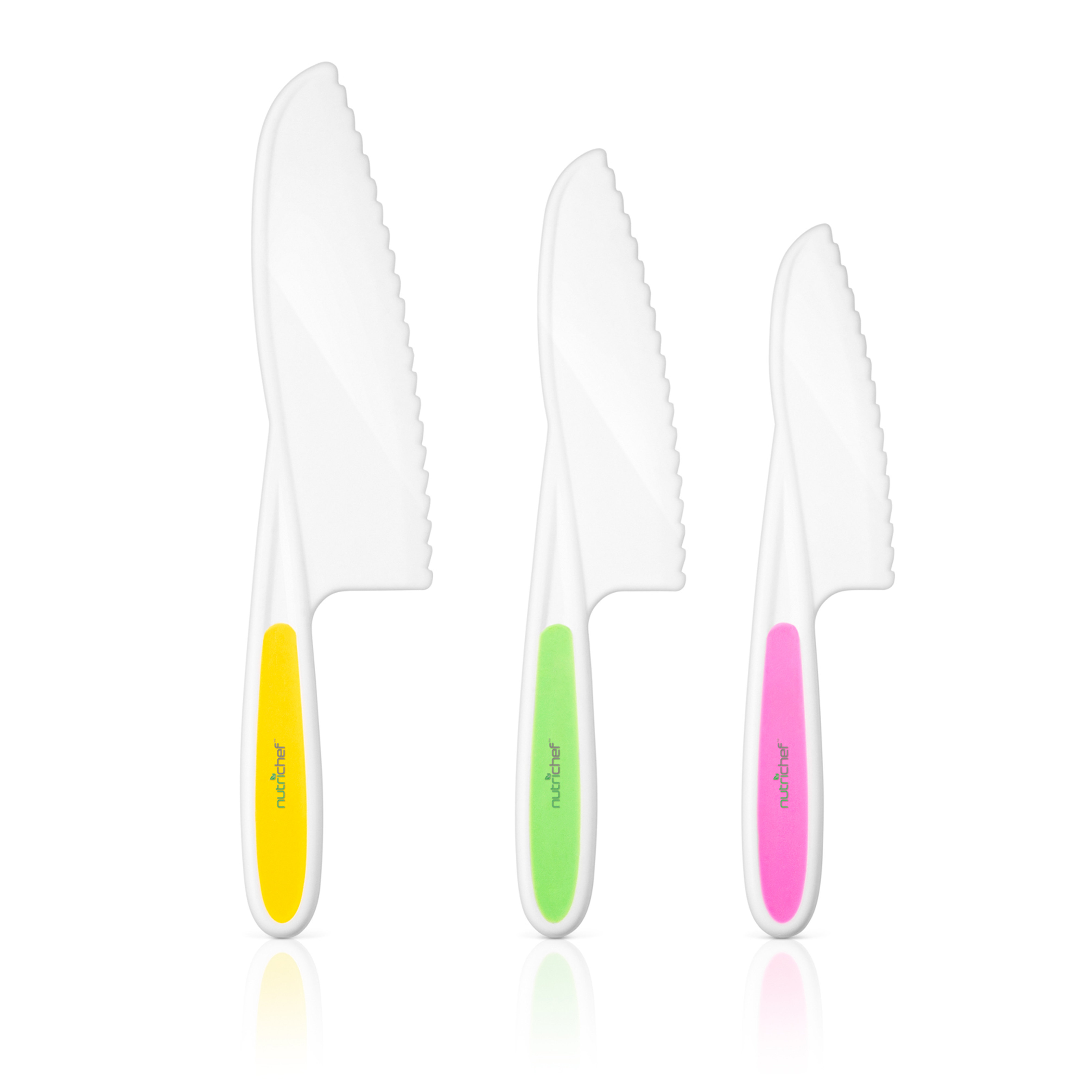 Colorful Set of 3 Kitchen Knives for Kids, Non Slip Nylon Kitchen Baking  Knife Children Cooking Chef Knives with Safe Serrated Blade for Vegetables,  Fruits, Salad, Cake 
