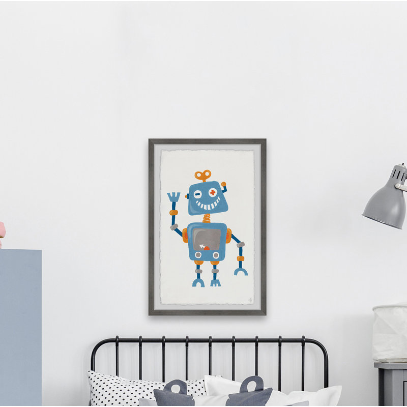 Vickie Happy Blue Robot - Print, 30cm H x 20cm W