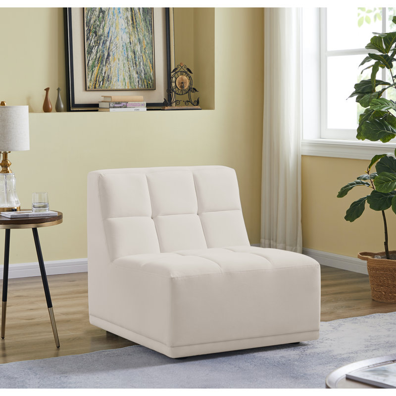 Fauteuil d'appoint modulaire en velours bleu marine Yoly, Velours crème