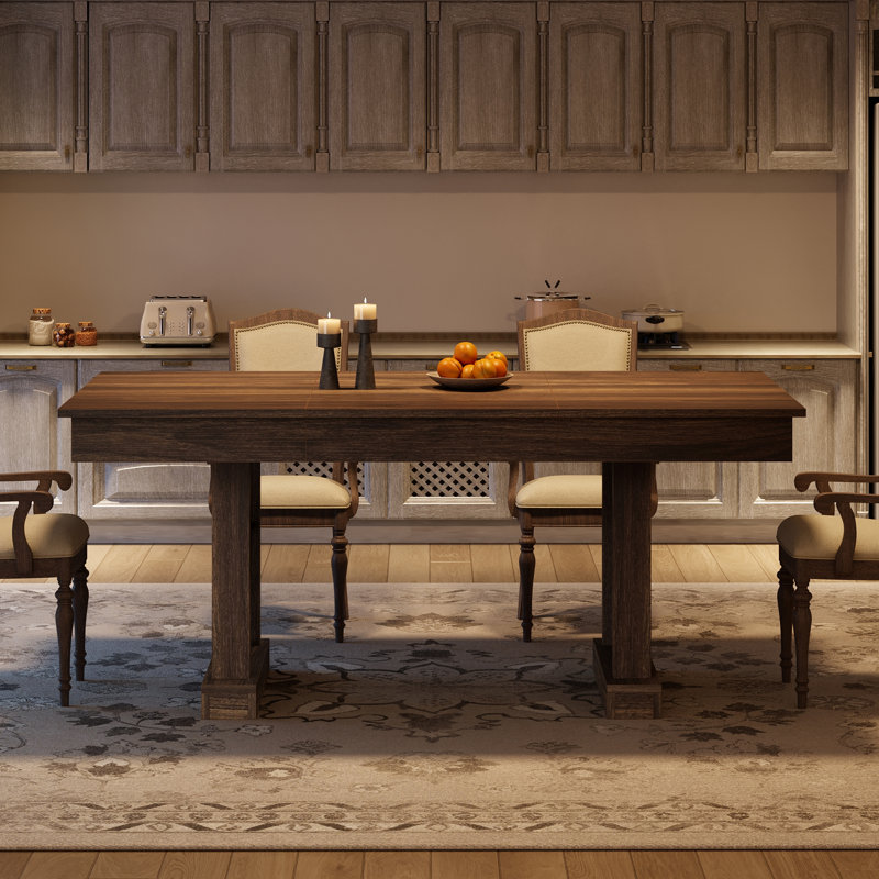 Spacious 71-Inch Dining Table for 6-8, Rectangular Wooden Table with Double Pedestal Base, 2 Storage Drawers, Brown