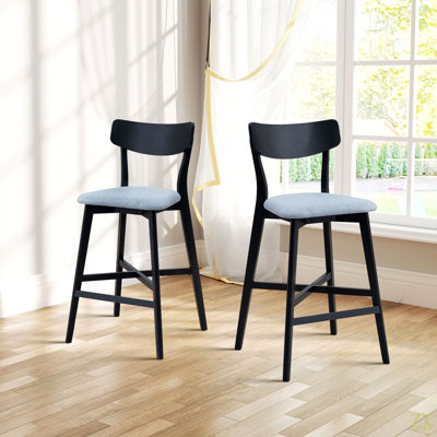 Ensemble de 2 chaises de bar en bois, chaises de îlot de cuisine rembourrées et modernes, tabouret à hauteur de comptoir avec dossier, chaises en bois avec repose-pieds pour pub, salon, restaurant, noir
