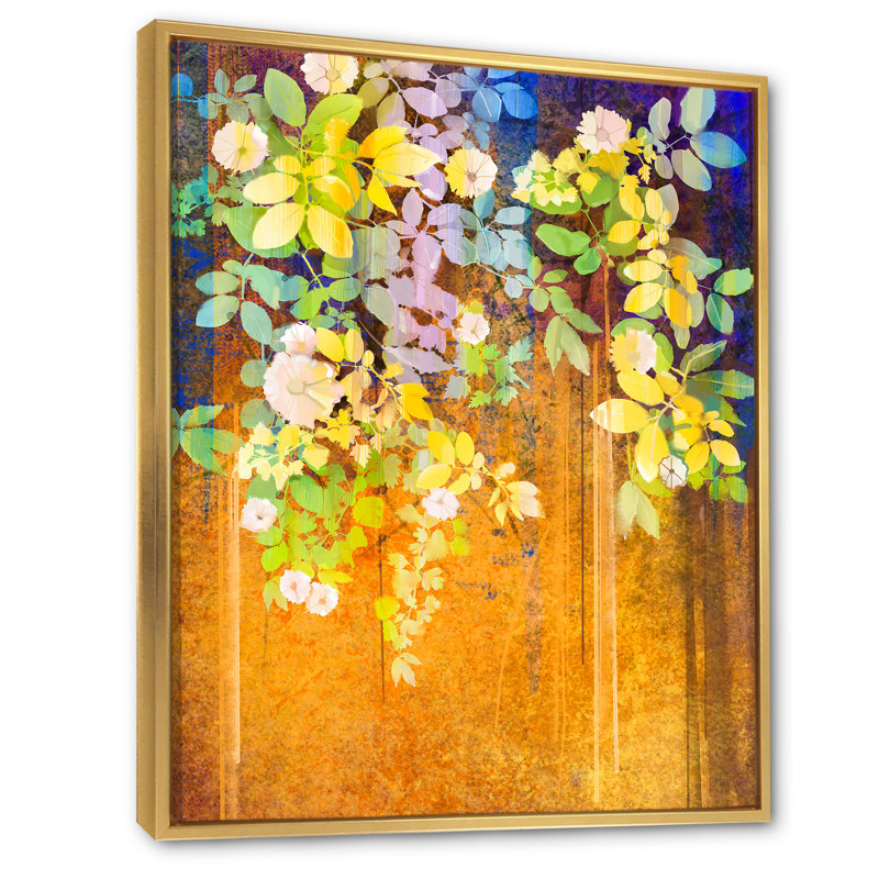 Pétales de printemps grunge - peinture, H 32 po x l 16 po x P 1 po, Cadre flottant doré