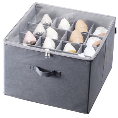 Boîte à chaussures sous le lit avec 16 compartiments, diviseurs flexibles, plateau transparent, matériau respirant idéal pour les bottes hautes, poignées renforcées, économise de l'espace dans la chambre à coucher
