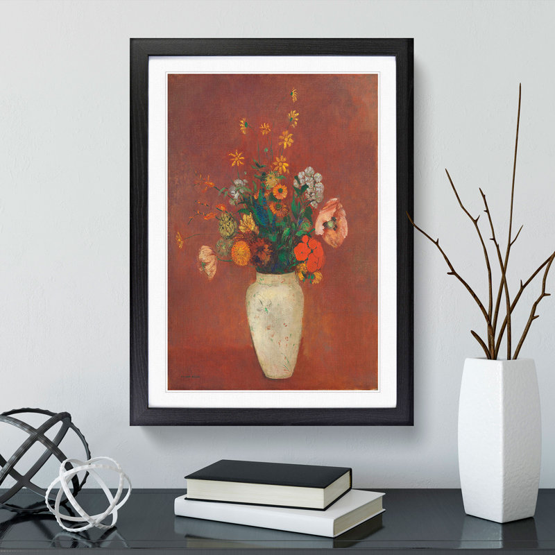 Vase of Flowers Vol.6 by Odilon Redon - Picture Frame Painting, 36cm H x 27cm W x 2cm D, Black Framed