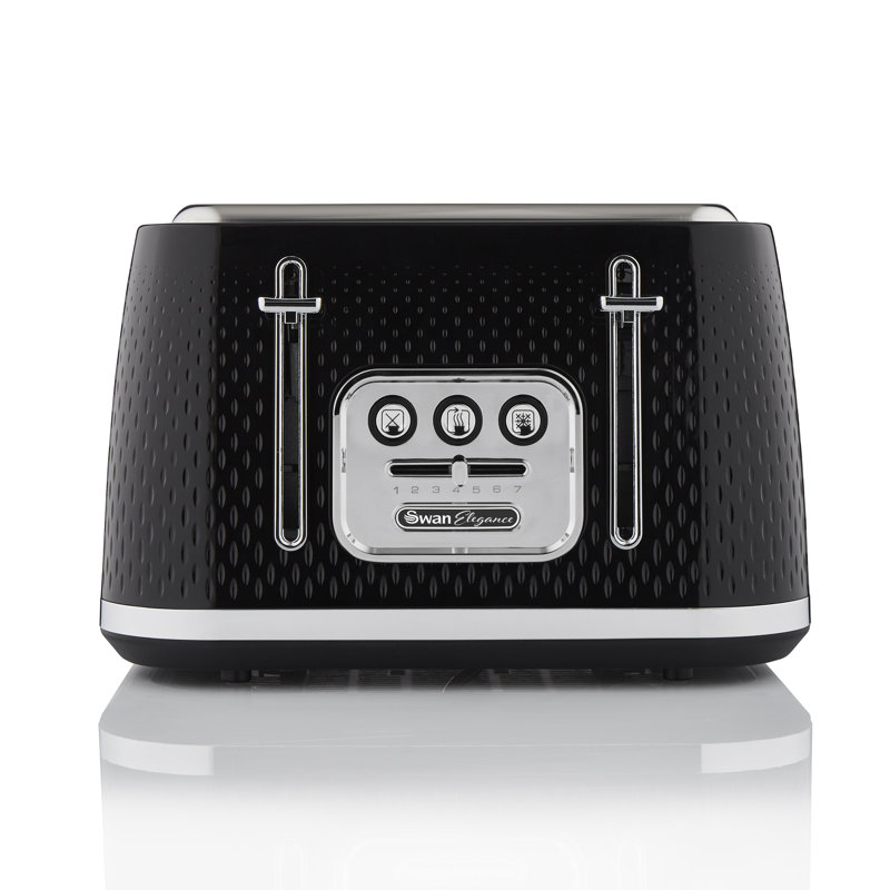 Swan Elegance 4 Slice Toaster with 7 Browning Levels, Defrost, Reheat functions & Anti-Jam, Black