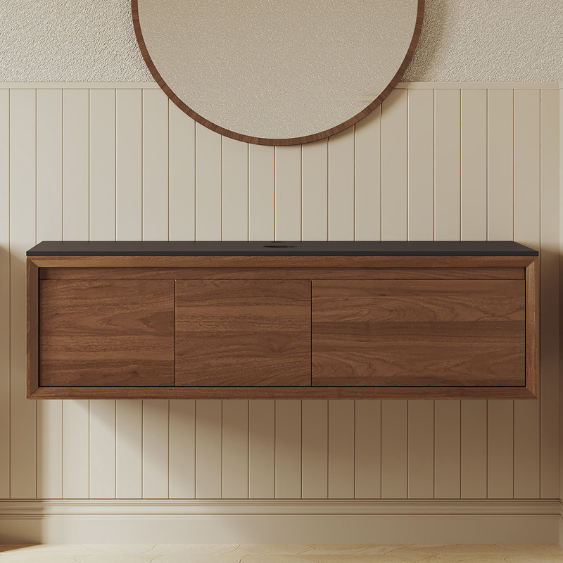 Armoire de salle de bain 48 po en noyer avec comptoir, sans lavabo, Black/Walnut