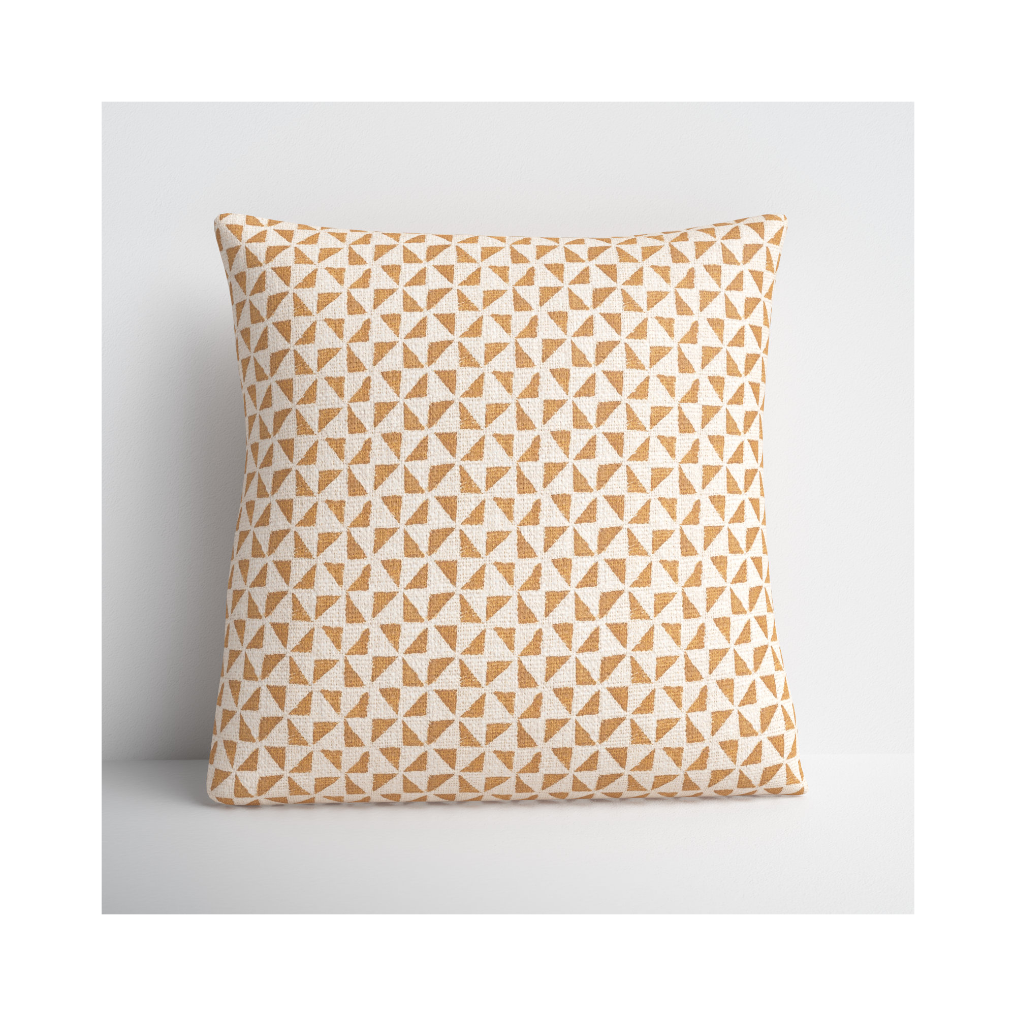 Zetta Geometric Cotton Throw Pillow, Down, 18" x 18", Beige/Camel
