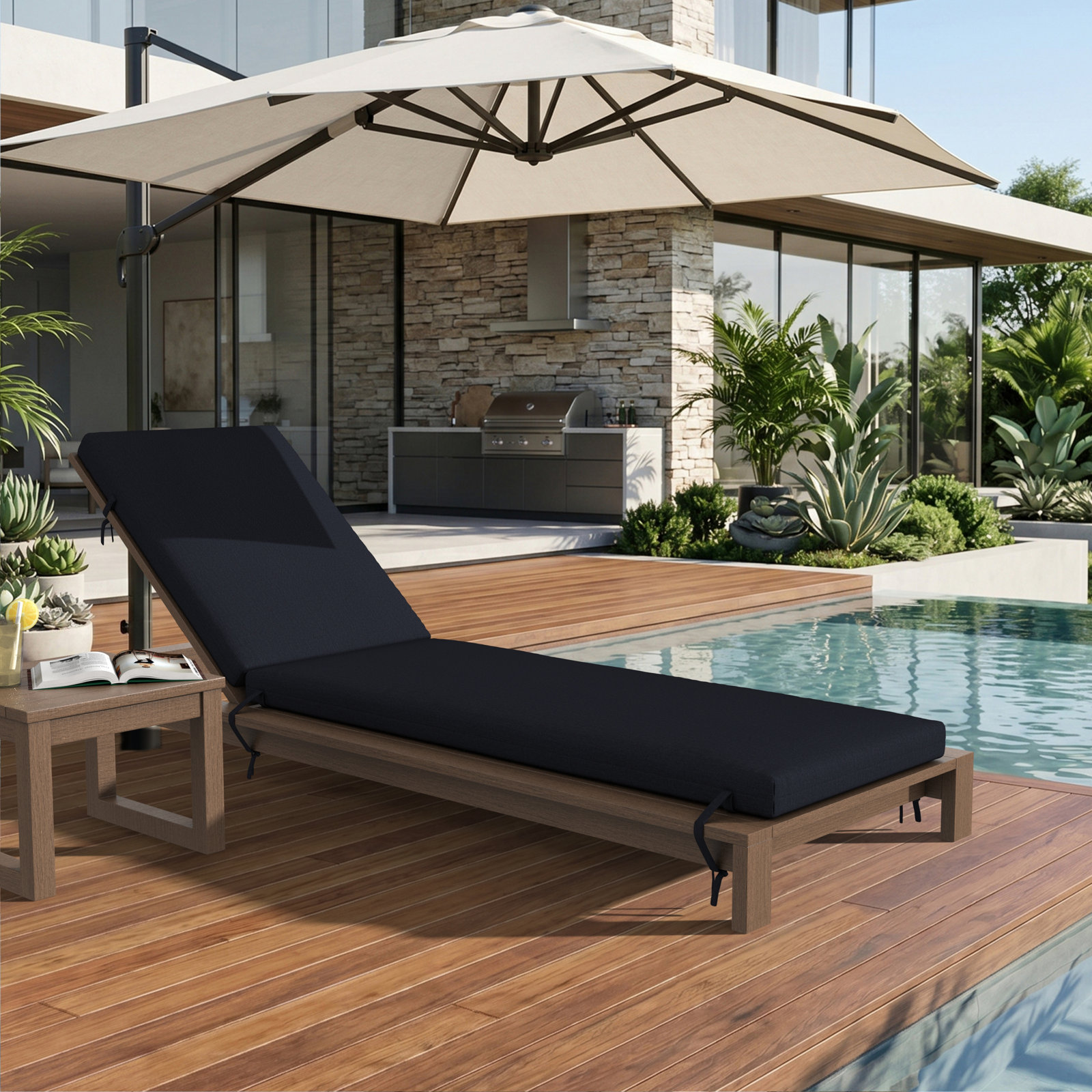 Lani Sunbrella Outdoor Chaise Lounge Cushion, 21" W x 78" D, Sunbrella Play Navy