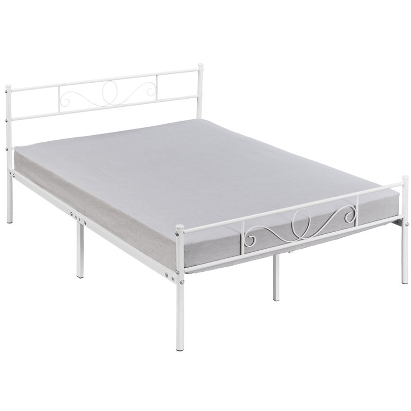 Metal Bed Frame with Headboard/Under-Bed Storage, Double (4'6), White
