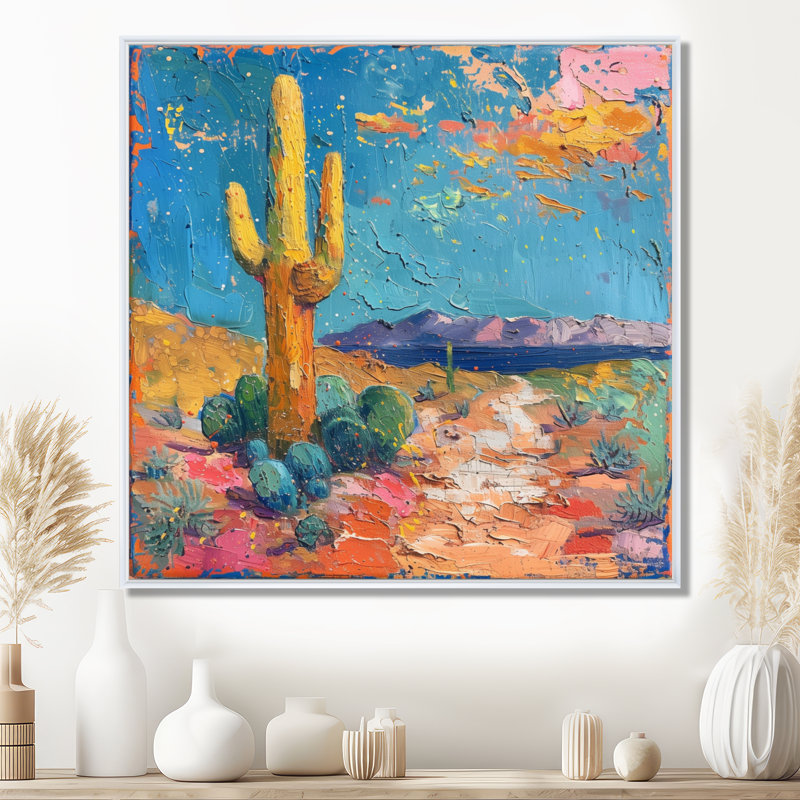 Jaune jaune, bleu du sud-ouest, désert, cactus - impression d'art mural cactus floral, H 30 po x l 30 po x P 1 po