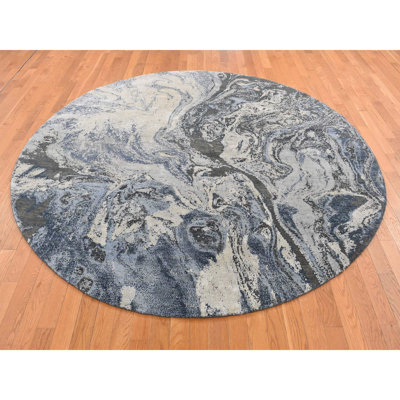 Tyron One-of-a-Kind 8'1" New Age Round Silk Area Rug Blue