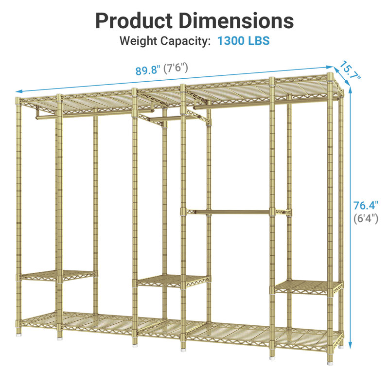VIPEK V50 Extra Large Garment Rack, Heavy Duty Clothes Rack for Hanging Clothes, 89.8" L x 15.7" W x 76.4" H, Gold