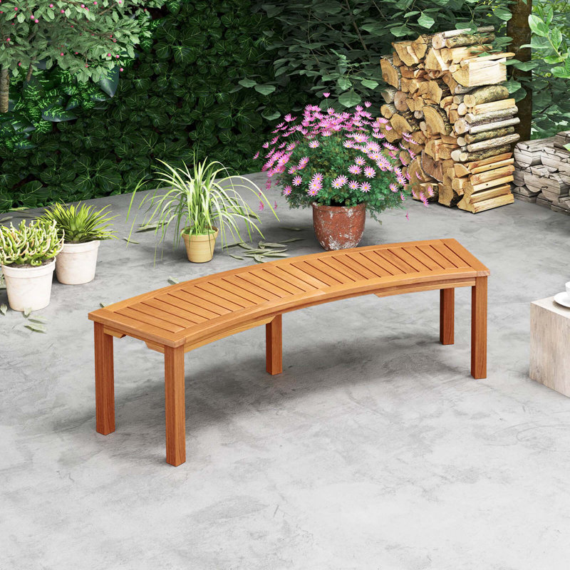 4-Piece Outdoor Curved Acacia Wood Bench Set for Yard