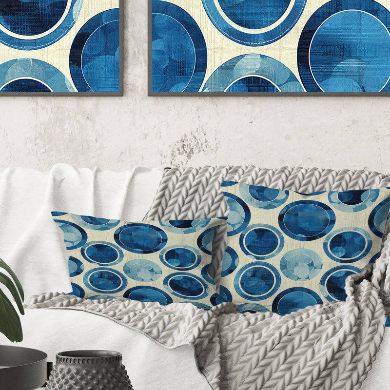 Coussin lombaire bleu beige Midcentury Circles II - Midcentury