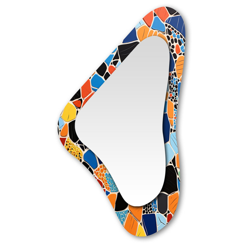 Orange Blue Colour Tiles - Abstract Tile Asymmetrical Shapes - Modern Large Wall Mirror