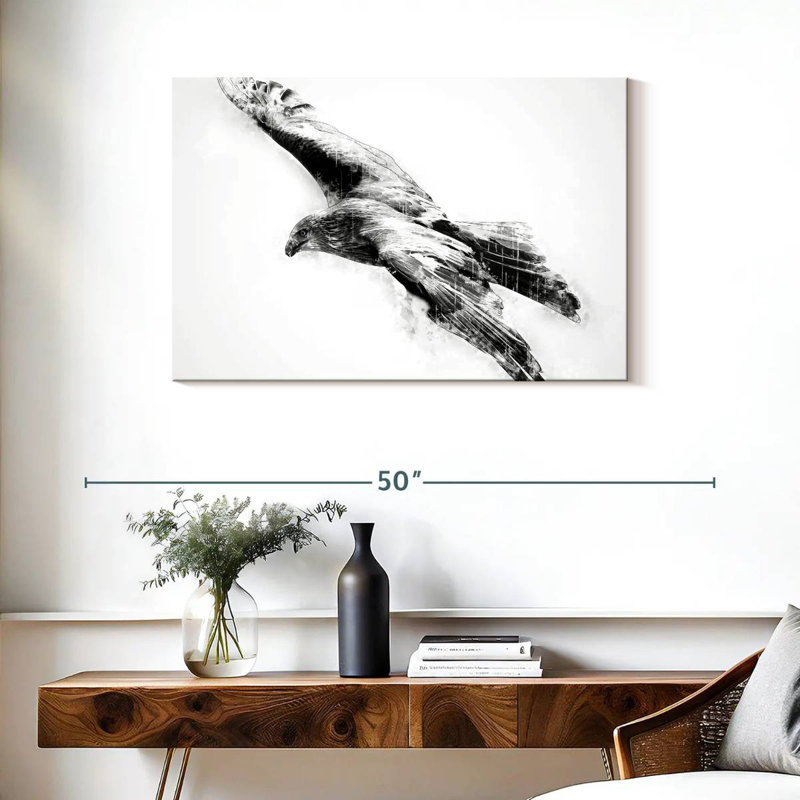Hawk Black And White, 24" H x 36" W