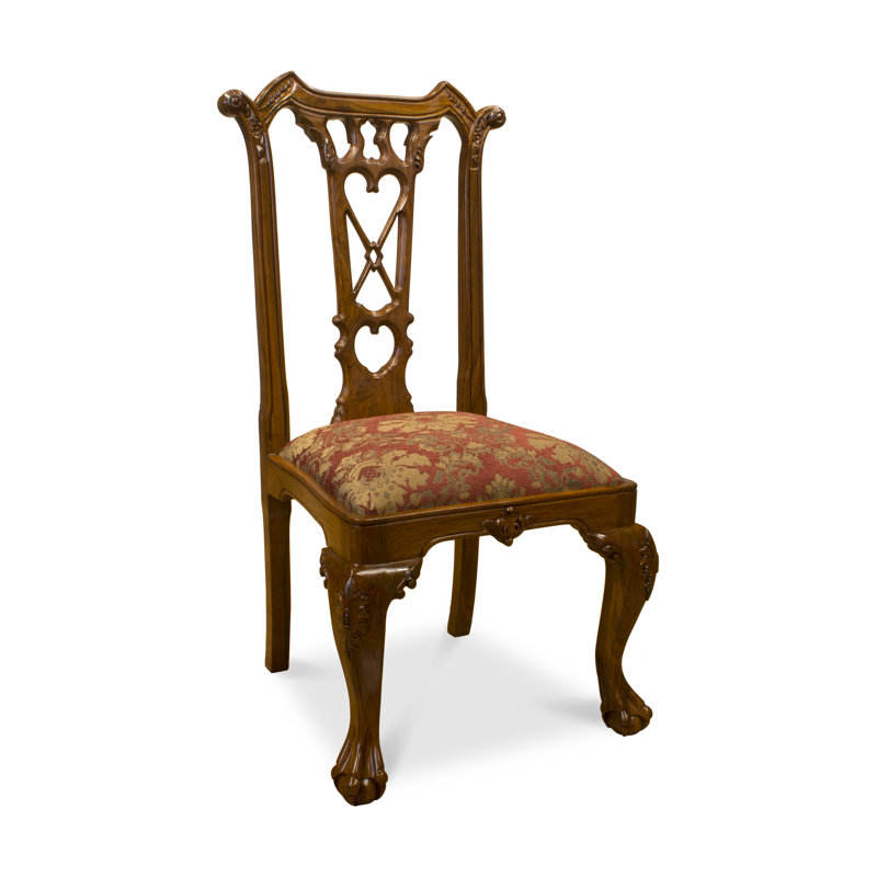 Chaise d'appoint à dossier Queen Anne en bois massif George en brun / beige / rouge