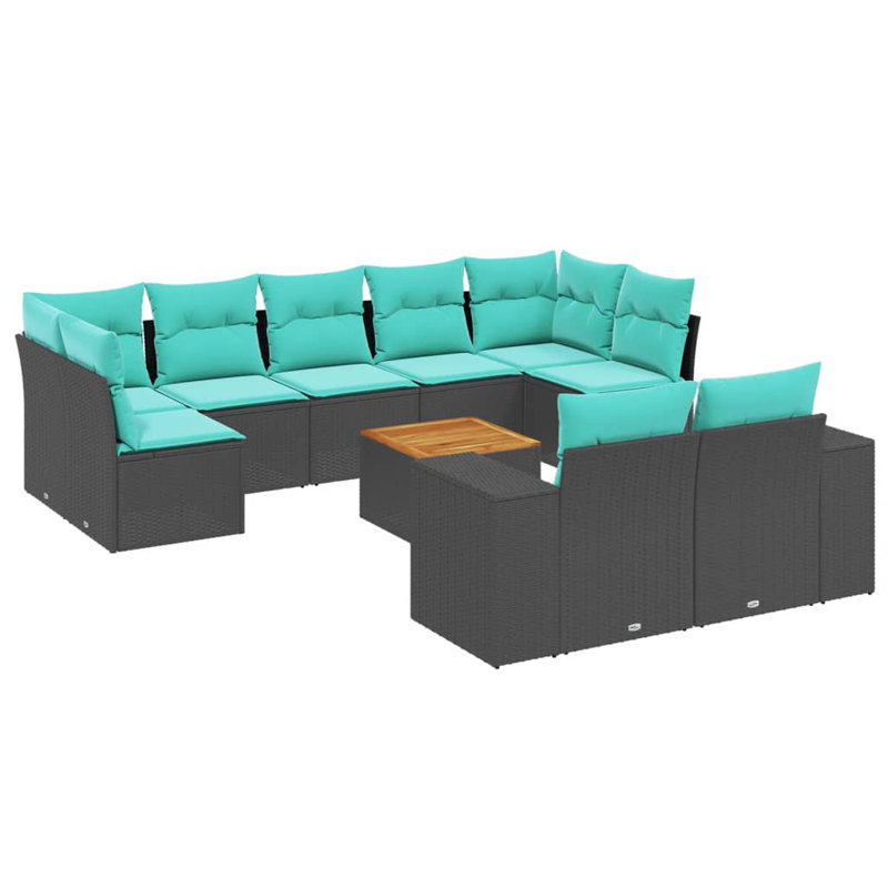  Ensemble de canapé de patio 10 pièces avec coussins en rotin de polyester noir