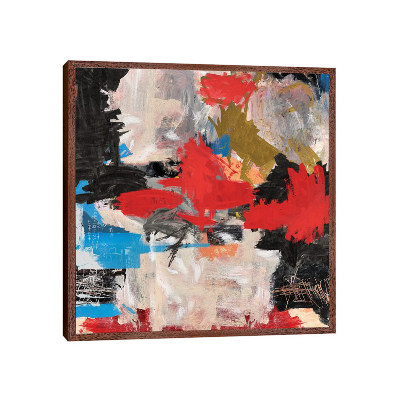 Abstract Expressionism 1 Piece Painting on Canvas, 93.98cm H x 93.98cm W x 3.81cm D, Classic Brown Wood Framed