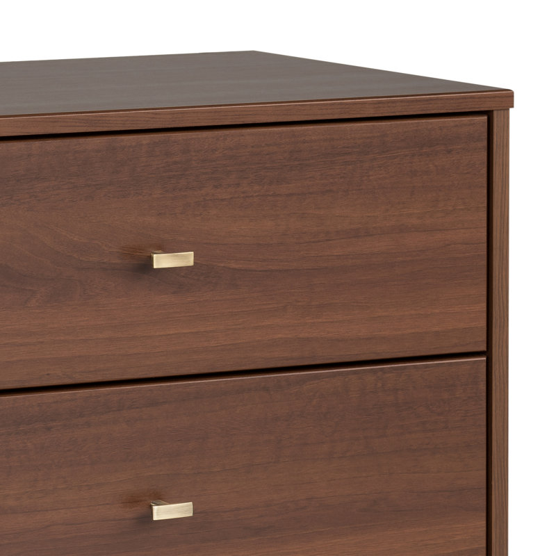 Commode double 6 tiroirs Breux pour chambre à coucher, commode large Mid-Century, Cerisier