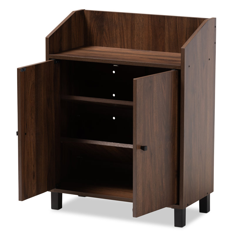 Marialy 2-Door Shoe Storage Cabinet in Walnut Brown Finished Wood, 32.1'' H X 23.6'' W X 11.8'' D