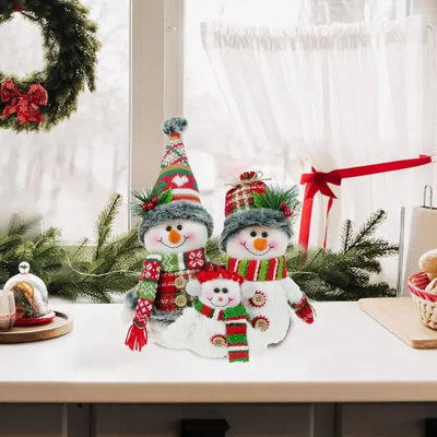 Famille de bonhomme de neige de 13 po avec écharpe tricotée rouge et chapeau DearSun, décorations de Noël