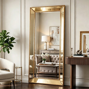 84" Beaded Oversized Full Length Floor Mirror With Antique Gold Frame