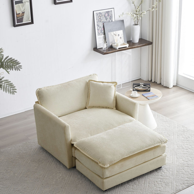 Chaise moderne avec revêtement en chenille beige - Structure en bois massif, confortable pour divers espaces, fauteuil de lecture, rembourrage doux, confortable