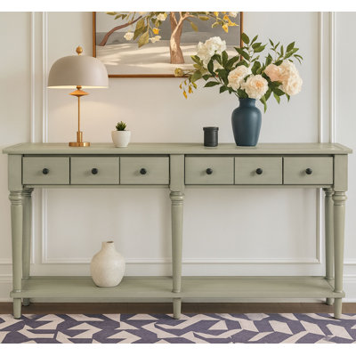 Classic Wooden Living Room Console Table Entryway Table with 4 Drawers and a Bottom Shelf by Red Barrel Studio