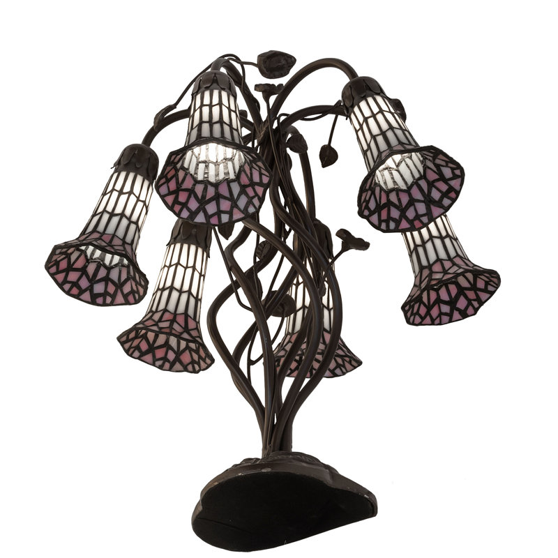 19" Black Table Lamp, Beige/Pink