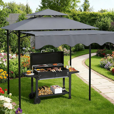 Abri de barbecue, abri de jardin extérieur, avec auvent latéral, tablettes latérales et crochets