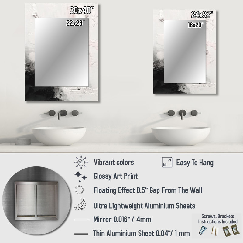 White Twist Watercolor III - Abstract Painting Large Wall Mirror, Modern Unique Mirror, Printed Metal Art, 32" x 24"