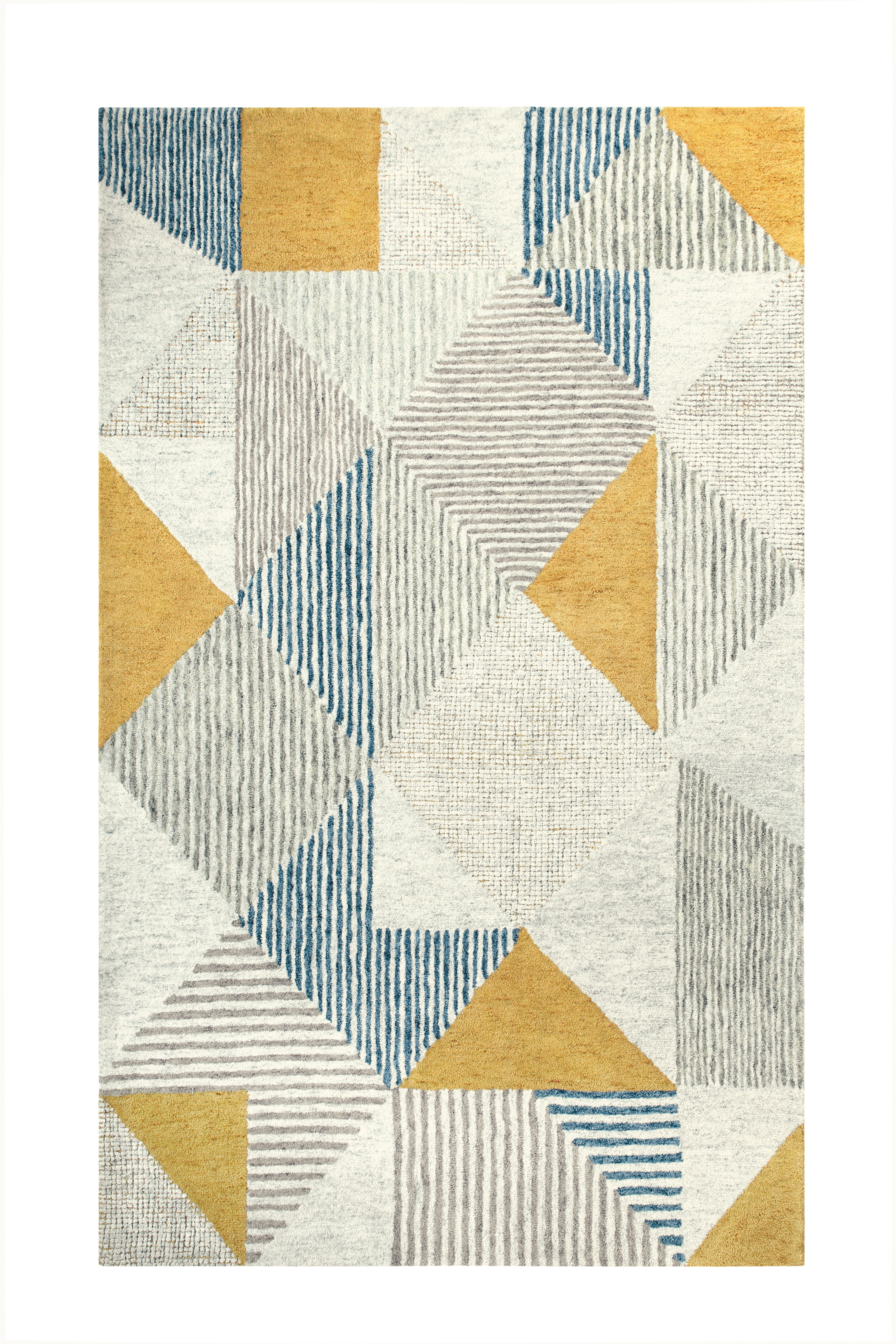 CompanyC Griffin Geometric Handmade Tufted Wool Blue/Gray/Yellow Area Rug & Reviews | Perigold