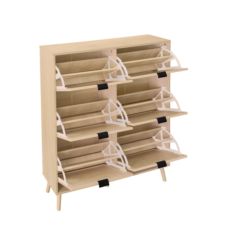 Étagère à chaussures élégante en rotin à 6 portes, armoire de rangement autoportante moderne avec dispositif anti-déversement, sécurité accrue