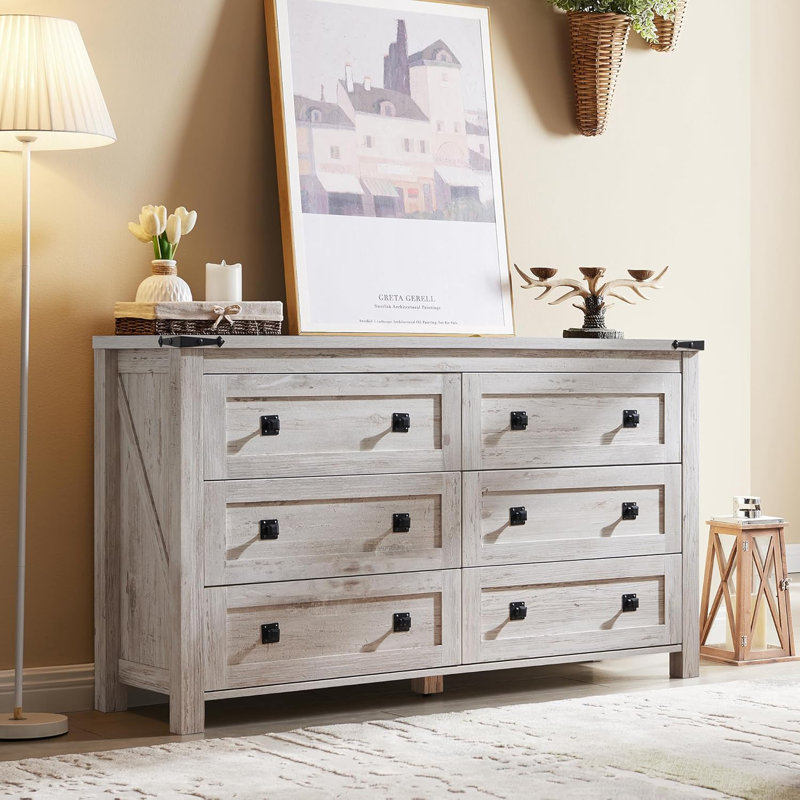 Grantville Farmhouse 6 - Drawers Double Dresser, Antique Brush White