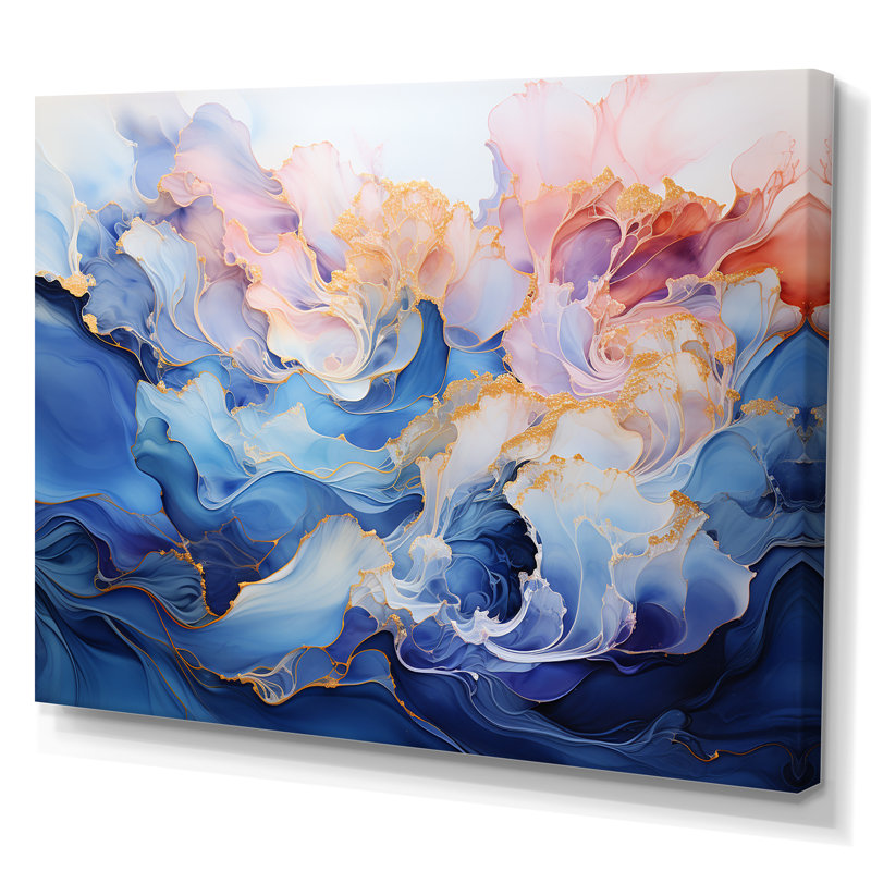 Rêve d'encre rose et bleue sur toile, H 12 po x l 20 po x P 1 po, Toile tendue