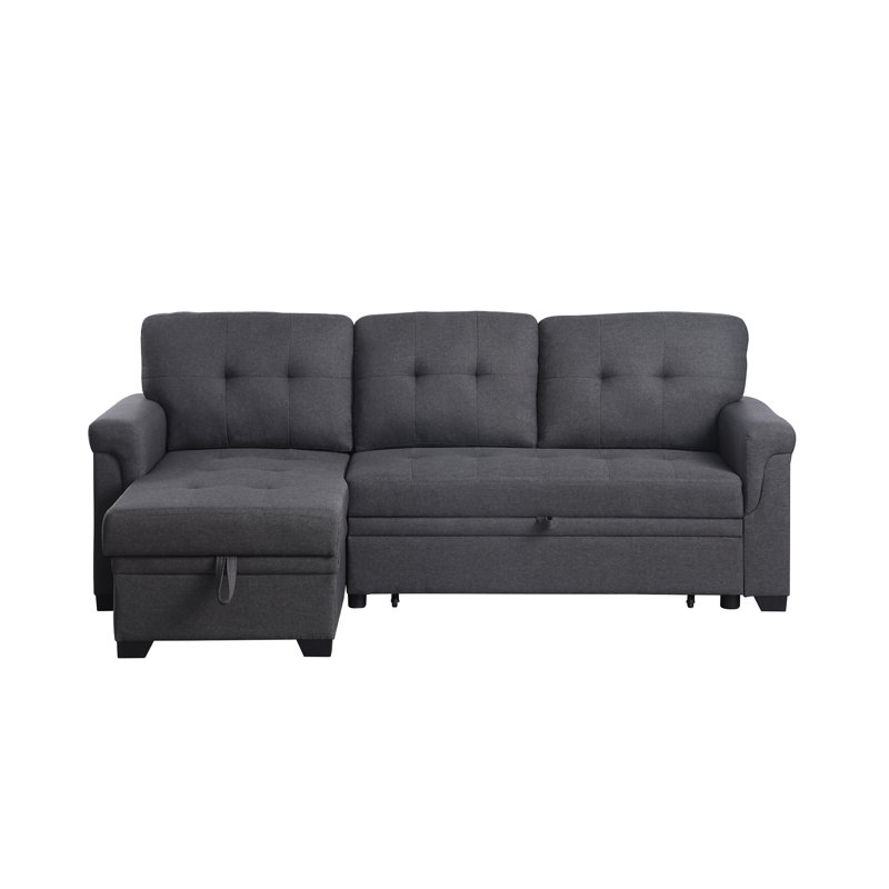 Lucca 84" Dark Gray Linen Reversible Sleeper Sectional Sofa With Storage Chaise, Dark Gray Linen, Left Hand Facing