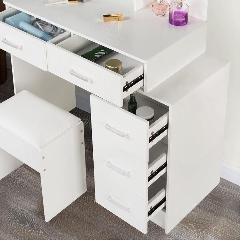 Coiffeuse réglable blanche avec 5 tiroirs