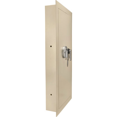 Beige Wall Safe With Locking Compartment - 0.82 Cubic Ft Left Opening For Keeping Biometric Removable Shelf And Deadbolts Security