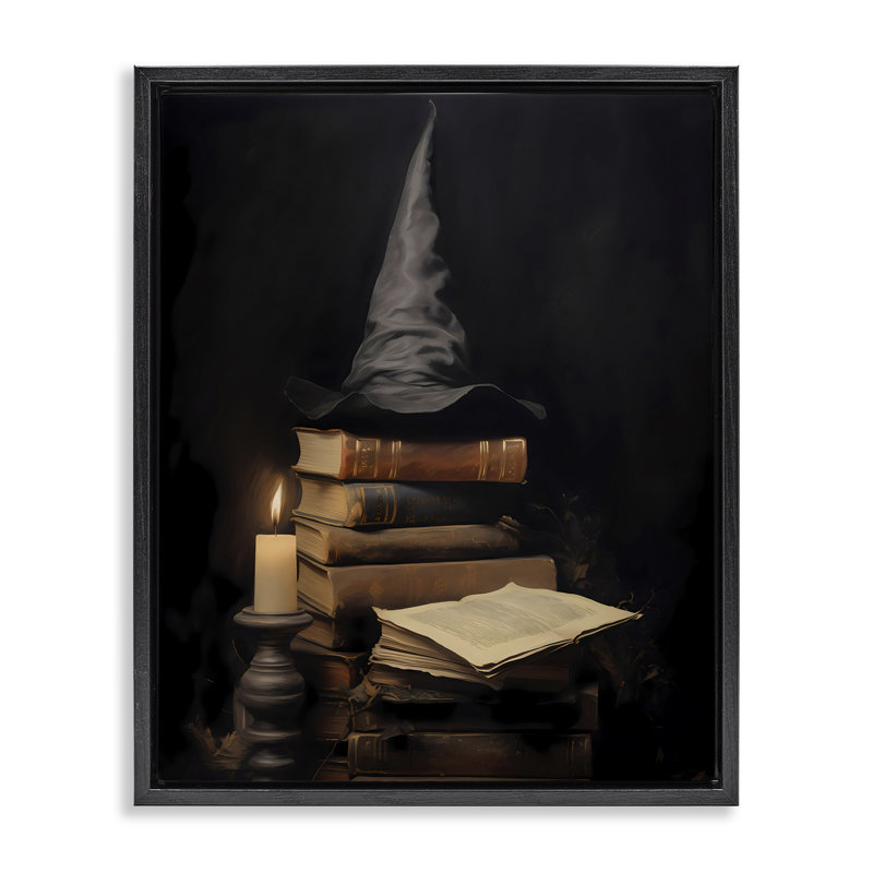 Cadre flottant bibliothèque et chapeau de sorcière, design par LSR Design Studio, Cadre flottant noir de jais