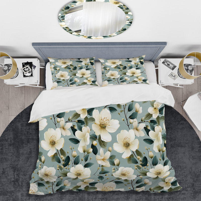 Ensemble de housse de couette floral Watercolor Whimsy White Serenaded Gardens
