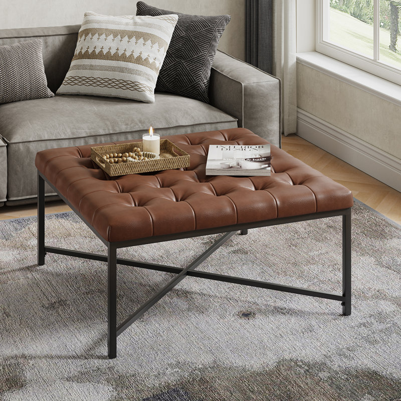 Table basse en cuir véritable Anahli Tatiana, Brun