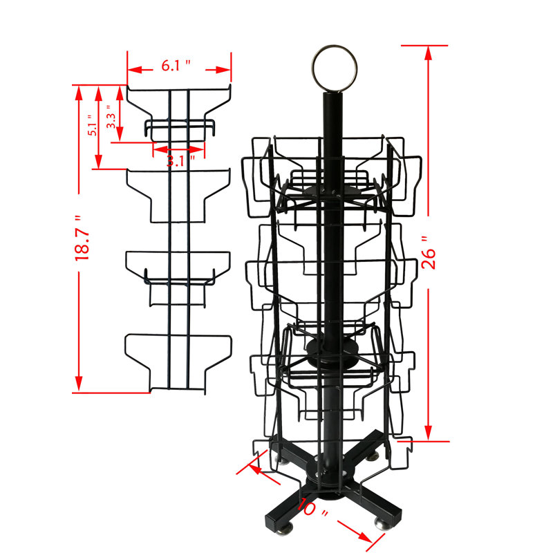 Rotating Postcard/ Greeting Card Display with Sign Clip, 16 Horizontal Pockets (6x4")