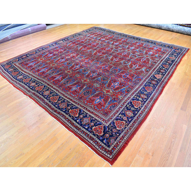 Tapis rouge noué à la main 12 pi 5 po x 12 pi 5 po x 12 pi 5 po Bijou rouge persan antique Bijar XL